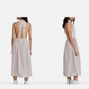 Elegant Halter Backless Dress in White and Pink
